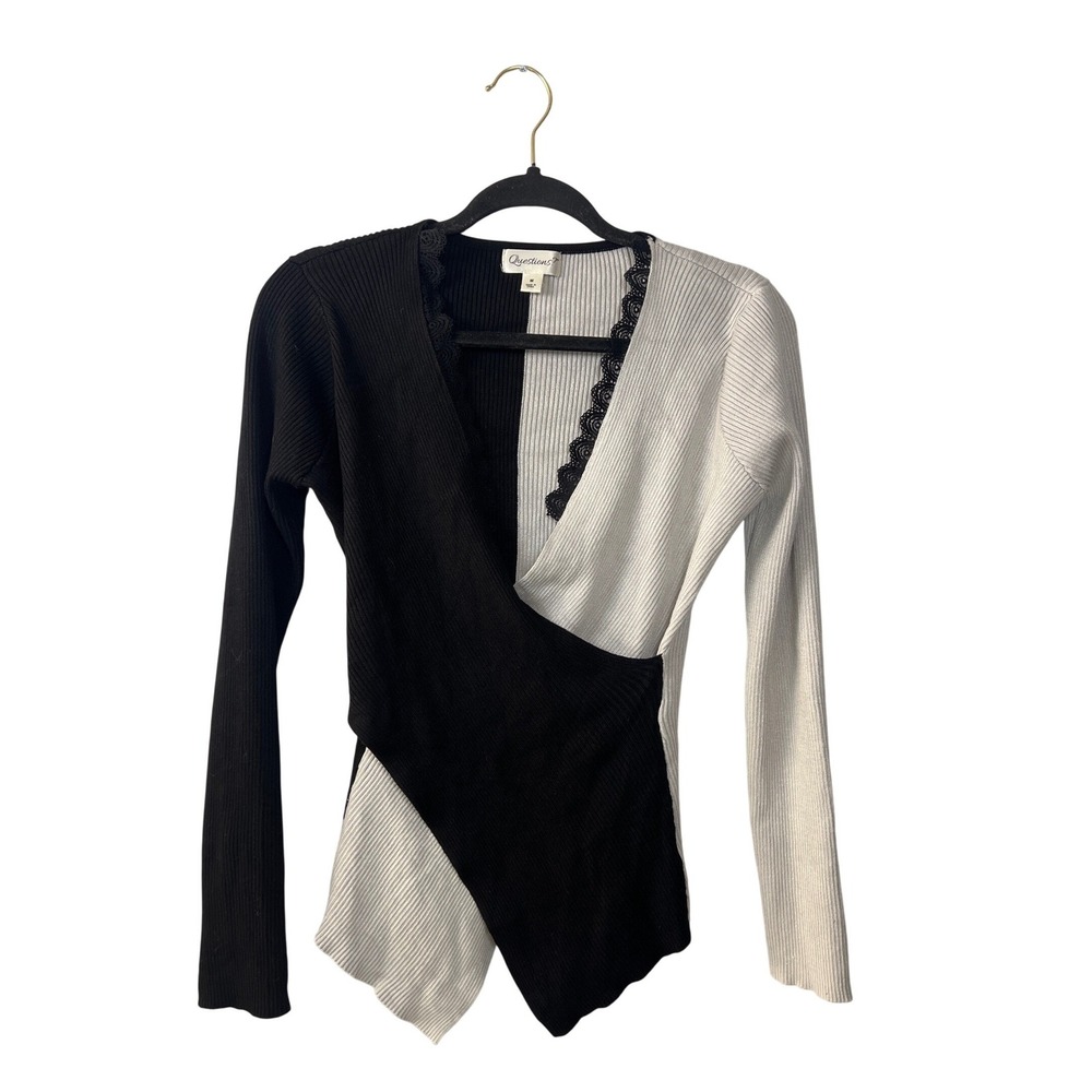 Questions Black Gray Sweater Downtown Girl Soft Goth Grunge Medium Y2K Edgy Chic